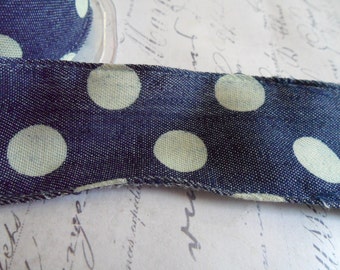 Polka Dot Denim Wired Ribbon, 1.5 inches wide