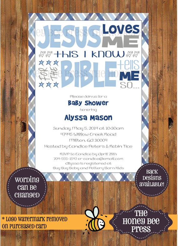Jesus Loves Me Baby Shower invitation Christian Baby Shower