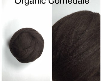 Organic Corriedale Top / Dark Brown Corriedale Roving / Spinning Fiber / Felting Fiber / 1lb / 16oz