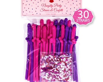 30 Pack! Penis Straws + Penis Confetti - Bachelorette Party | Bachelorette Party Decorations | Penis Decorations, Bachelorette Party Favors