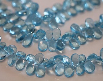 Swiss Blue Quartz Faceted Pear Briolettes, 9 - 10 mm, 6 beads GM2207FP/10/6 # 55