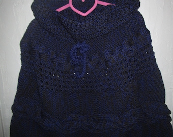Heather blue and black poncho