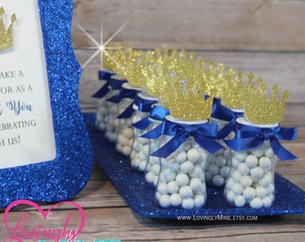 Little Prince Baby Bottle Favors in Colors of Your Choice - Set of 12 - Baby Shower, Royal Baby Shower