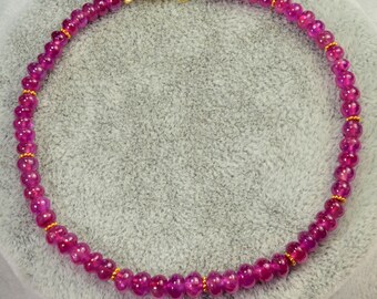 Rare Gem Natural Ruby Rondelle Bead 18K Solid Gold Bracelet 7.2 INCH