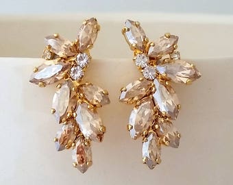 Bridal earrings,Champagne earrings,Swarovski Crystal earrings,Champagne Cluster Studs,Swarovski Bridal earrings,Vintage Earrings,Gatsby