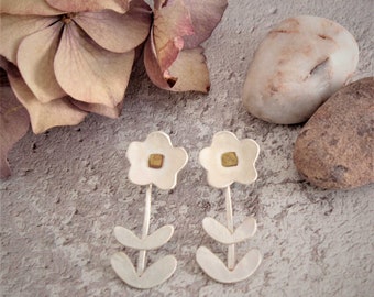 silver flower earrings - silver stud earrings - botanical earrings - sterling silver earrings - handmade jewellery
