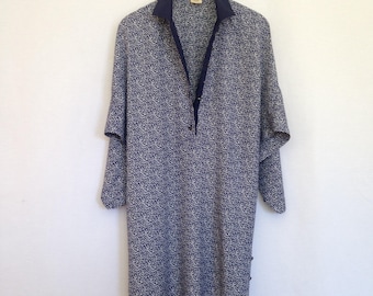 1980s blue/white print dolman sleeve dress, sz 42 - made in ITALY