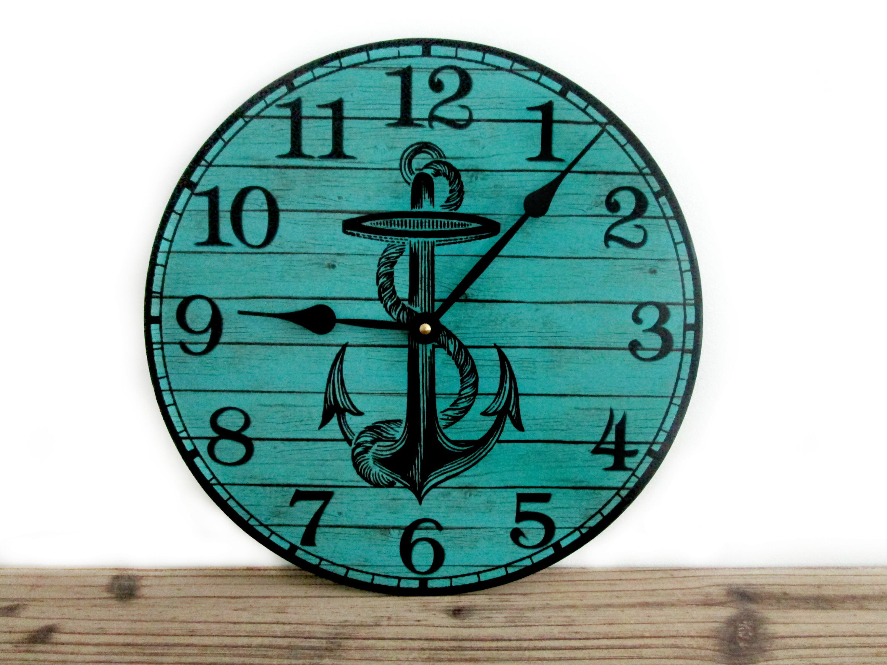 Anchor Wall Clock Nautical Wall Clock Turquoise Wood Print