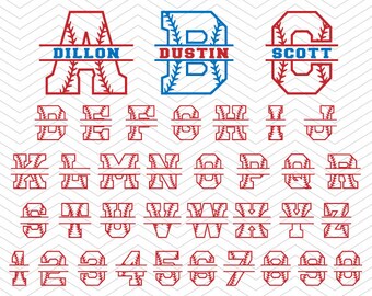 Baseball Split Alphabet with Laces Stitches Letters Numbers SVG PNG DXF eps, Softball Font, Vinyl Decal Cut Cricut Design Silhouette studio