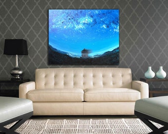 Fisheye Abstract Sky Painting Oil painting abstract Atmospheric Blue wall art Dark Sky Night Landscape Vivid picture Bright blue sky