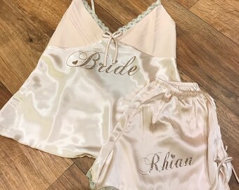 Personalised Satin bride cami set short pyjamas