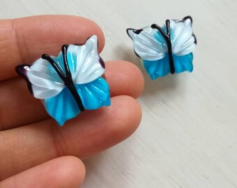 Lampwork handmade glass beads bue butterfly