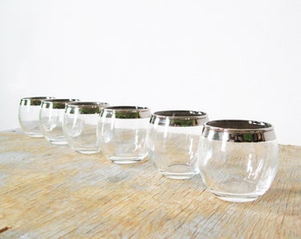 silver roly poly shot glasses, mad men style shot glasses, 60s barware