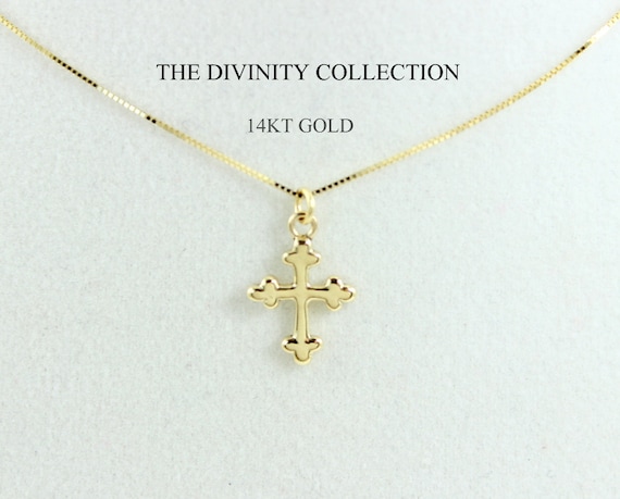 14KT SOLID GOLD Cross Pendant Necklace Women Small Charm