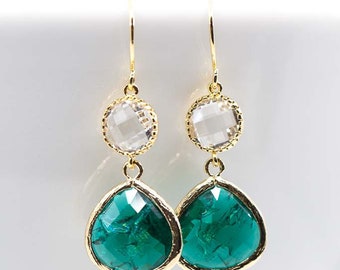 Gold Earrings emerald green Emerald