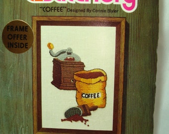 1990 Sunset Designs Jiffy Stitchery COFFEE Crewel Work Kit.