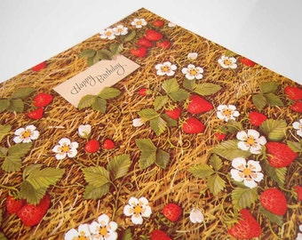 Vintage 1970's Birthday Wrapping Paper Red Strawberries Strawberry Gift Wrap
