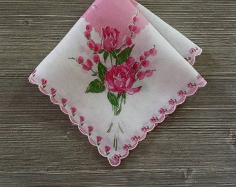Vintage Handkerchief, Pink Roses, Floral Hankie, Pink Hankerchief, RoseAnaDana