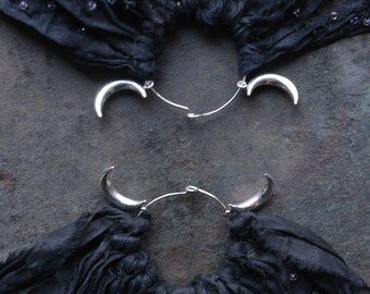 Starscape Black and Silver Moon Sari Silk Earrings
