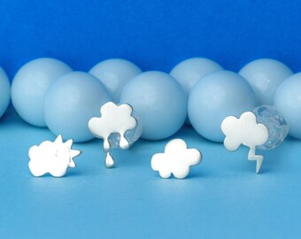 Cloud stud earrings rain cloud sun cloud lightning bolt cloud 1 Pair sterling silver weather earrings gift mom birthday gift