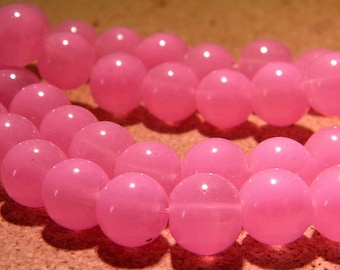 10 way jade 12mm glass beads - translucent pink - PF14