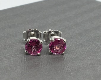 14K White Gold Natural Pink Topaz Stud Earrings