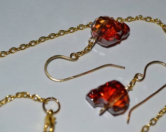 Red Magma Swarovski Crystal Skull Necklace and Earrings