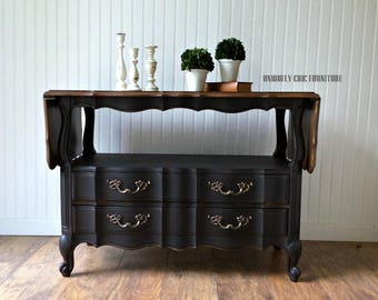 French Provincial Black Buffet Server ~ Drop Leaf ~ Thomasville ~ Solid Walnut ~ Console Table ~ SHIPPING isn't INCLUDED