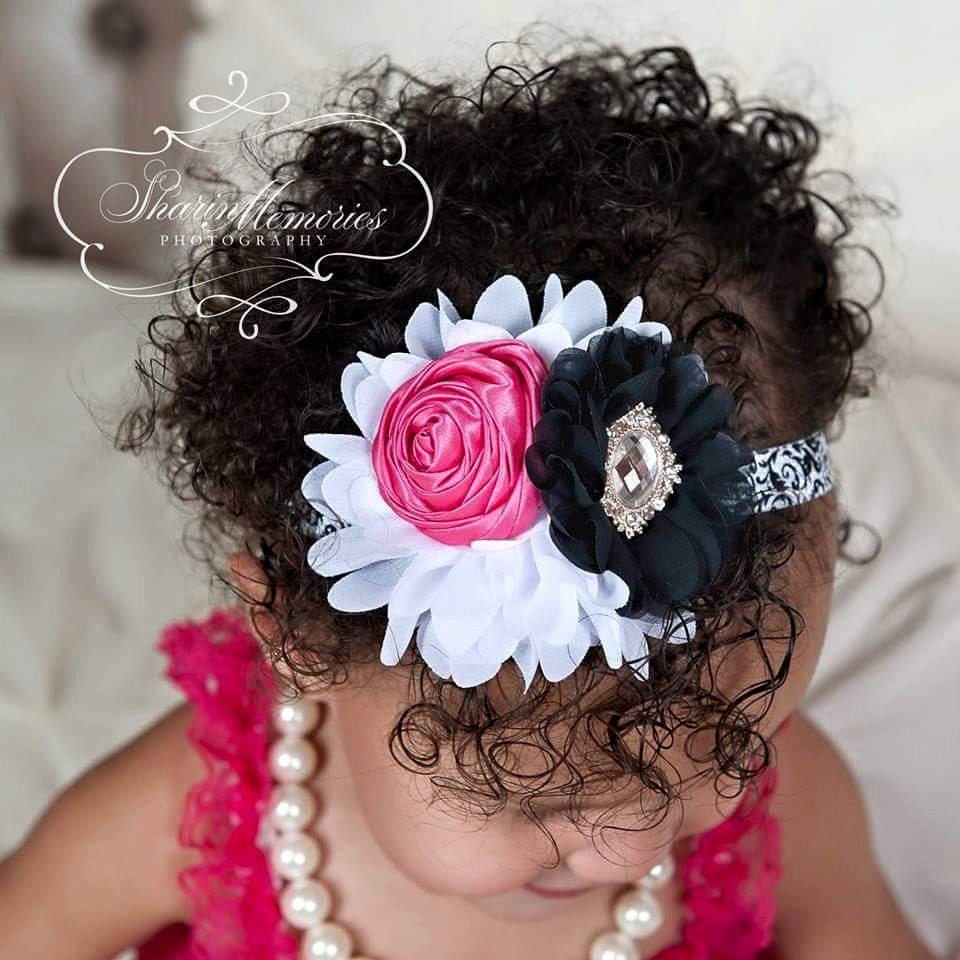 Damask Headband/Hot Pink Black White Headband/Baby