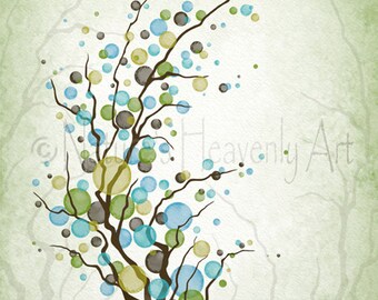 8 x 10 Blue Green Tree Wall Print, Home Office Decor, Tree Branches (240)