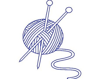 Embroidery Bluework, Redwork Design File Knitting Needles and Yarn, Great for Tote Bag, Gift Bag
