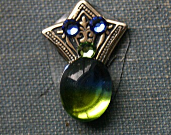 Blue Green Art Deco Fan Bindi - Facial Jewelry, Reuseable, ATS, Tribal Fusion, Belly Dance