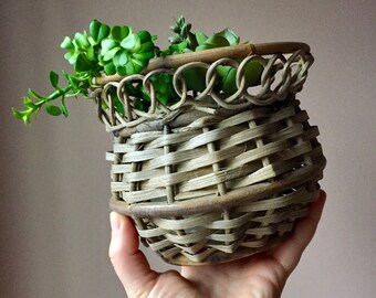 Aged Wicker Basket with Loop Detail