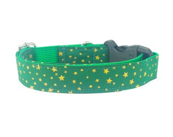 Gold Star on Green, Dog Collar, Christmas, dog collars for girls, dog collars for boys, Summer, Spring, Winter, Pet collar