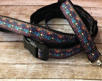 I Love My Dog Print Dog Collar and Leash Set