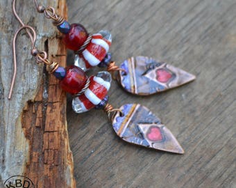 Painted Copper Valentine Celebration Ice Resin and Lampwork Earrings