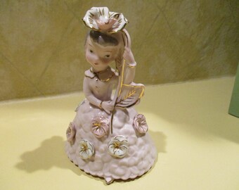 Vintage Ucagco Ceramics Made in Japan Pink and gold girl flowers