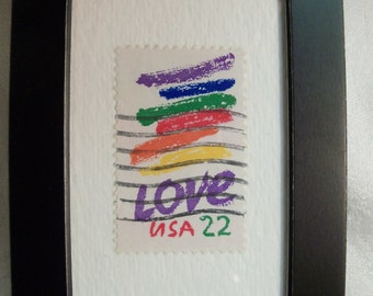LOVE Stamp, Vintage Stamp, Framed Postage Stamp, Love, Rainbow, Gay Love, Gay Wedding Gift