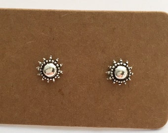 Sterling Silver Sun Stud Earrings, FREE SHIPPING Sun silver earrings 925 silver minimlaist gift for her boho silver stud earrings