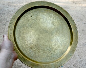 antique brass tray // middle east tray // Islamic tray // platter // tea tray // vintage cs