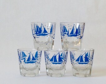 Sailboat Old Fashion Glasses, Set of 5