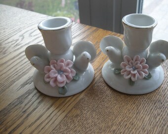 Vintage Bird Candle Holders in White Porcelain