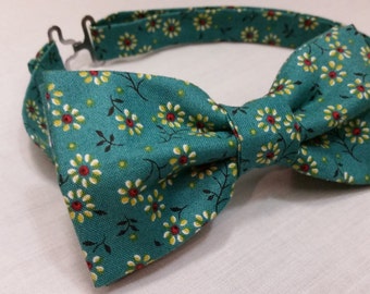 Men's Bowtie, Flower, Floral, Blue, Green, Pre-Tied Bow Tie
