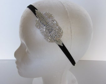 Silver Beaded Headband, Art Deco 1920s Great Gatsby Headpiece Wedding Bridal Hair Accessories, Daisy Buchanan Flapper Headband Costume Party