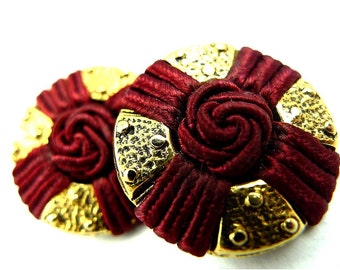 Buttons, soutache thread wine red 2pcs