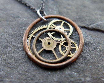 Gear Pendant "Giausar" Necklace Recycled Mechanical Watch Parts Intricate Sculpture Wearable Art Steampunk Assembly Gershenson