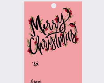 Gift Tags - Pink Merry Christmas Lettering - Holiday - Set of 8