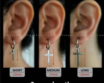 Cross clip on earring, mens earrings, cross earrings, clip earrings, silver cross earrings, earrings for men, dangling cross earring, 573SML
