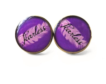 Purple Fearless Earrings, Inspirational Jewelry, Bohemian Gypsy Jewelry, Bohemian Earrings Boho Chic Bohemian Jewelry Boho Jewelry