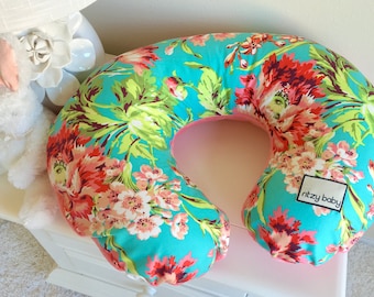 Love Bliss Bouquet Teal and Coral Nursing Pillow Cover